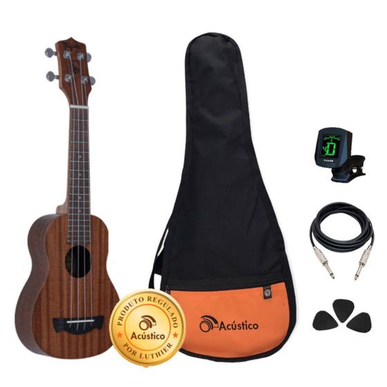 Kit Ukulele Concert Tagima Elétrico Mogno 23K Completo Ukulele