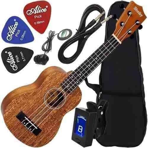 Imagem de Kit Ukulele Elétrico Soprano Cabo P10 Afinador Su21m Shelby