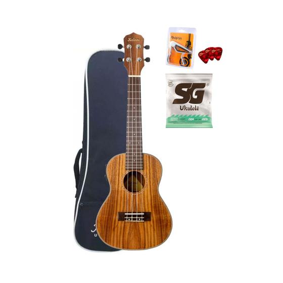 Imagem de Kit ukulele kalani concert 24 kayke series koa kal 330ck eleltroacustico capa capotraste encordoamento e palhetas