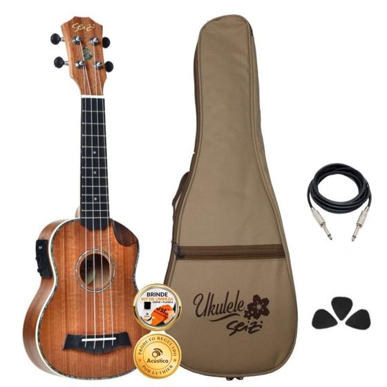 Imagem de Kit Ukulele Seizi Maui Crush Soprano Elétrico Sapele Completo