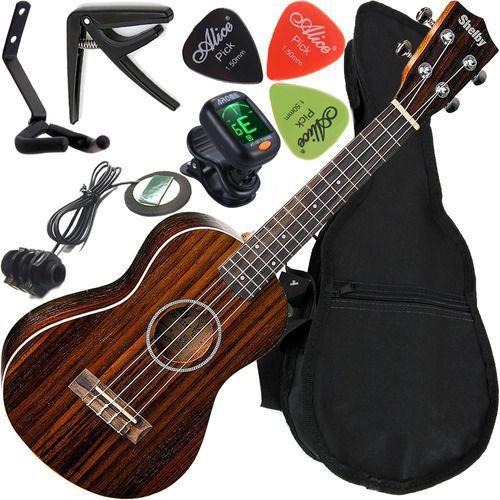 Kit Ukulele Shelby Concerto Elétrico Su23r C/ Capa Capotrast Ukulele