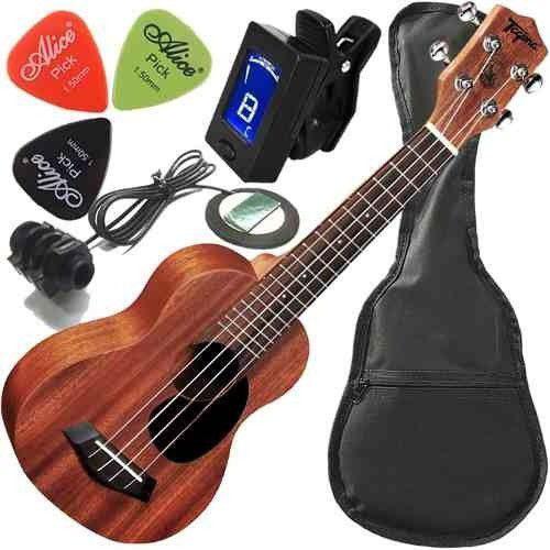 Imagem de Kit Ukulele Soprano Elétrico Mogno C/ Escudo 21k Tagima