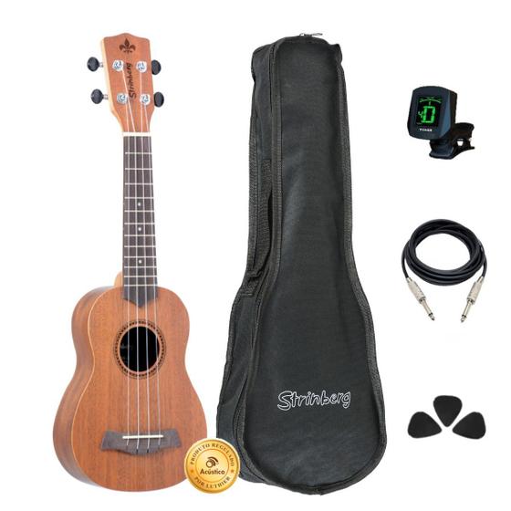 Imagem de Kit Ukulele Soprano Strinberg Elétrico UK06S Mogno Completo