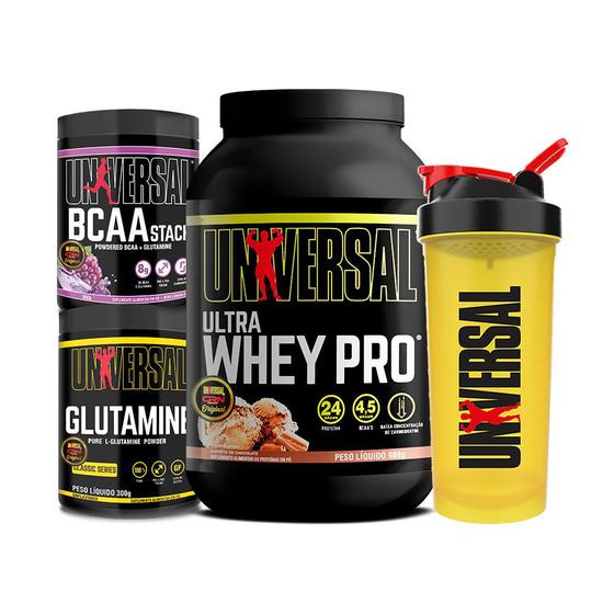 Imagem de Kit Ultra Whey Pro 900g + Glutamina + BCAA Stack 300g + Coqueteleira - Universal