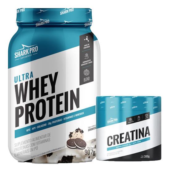 Imagem de Kit Ultra Whey Protein Sabor Cookies 907g Shark Pro + Creatina Monohidratada 300g Shark Pro