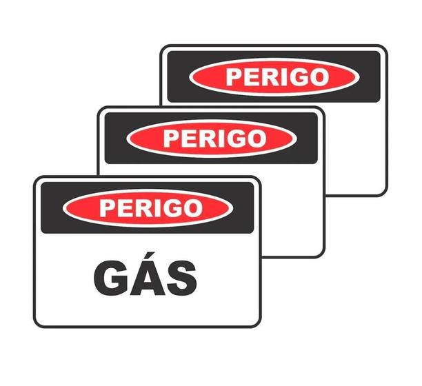 Imagem de Kit Un 3 Placa Pvc Perigo Gás Auto-Adesiva Jaime