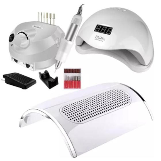 Imagem de Kit Unha Cabine 48W Lixa Profissional Aspirador Com Brocas
