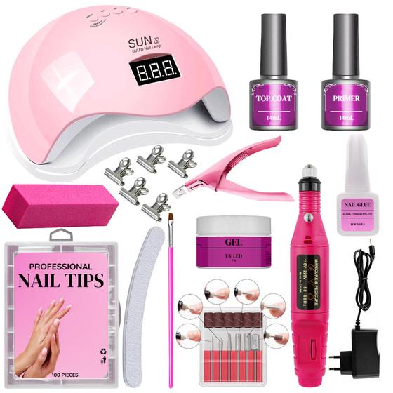 Imagem de Kit Unhas de Gel Cabine Sun 5 48w Digital Lixadeira Elétrica Caneta A39