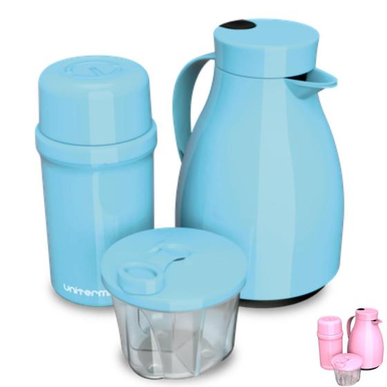 Imagem de Kit Unibaby 2 Garrafas Térmica 500ML 250ML Porta Leite em Pó Dosador 300ML 3 Pças Unitermi Passeio 