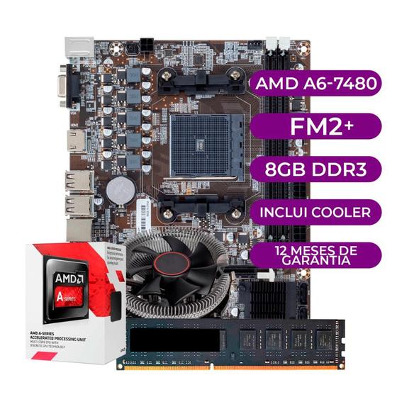Imagem de kit Upgrade AMD A6-7480 + Cooler + Placa Mae FM2 + 8GB DDR3