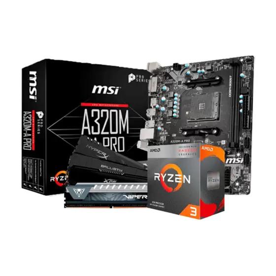 Imagem de Kit Upgrade AMD Ryzen 3 3200G / Placa Mãe MSI A320M-A Pro / Memoria Ram 16GB DDR4