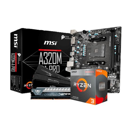 Imagem de Kit Upgrade AMD Ryzen 3 3200G / Placa Mãe MSI A320M-A Pro / Memoria Ram 8GB DDR4
