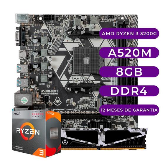 Kit Upgrade Gamer AMD Ryzen 3 3200G + A520M + 8GB DDR4 Menor preço em Kit Upgrade Gamer AMD Ryzen 3 3200G + A520M + 8GB DDR4
