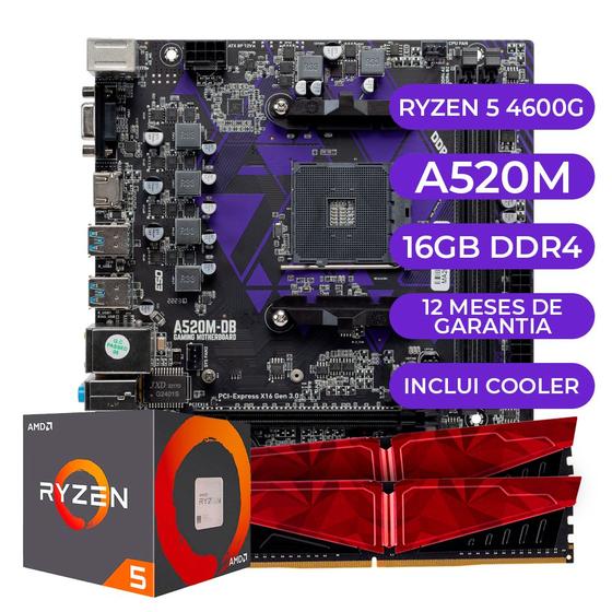 Imagem de Kit Upgrade Gamer  AMD Ryzen 5 4600G + A520M + 16GB DDR4