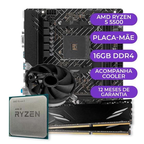 Kit Upgrade Gamer AMD Ryzen 5 5500 + A520M + 16GB DDR4 Menor preço em Kit Upgrade Gamer AMD Ryzen 5 5500 + A520M + 16GB DDR4