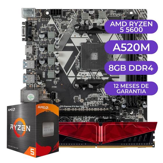 Imagem de Kit Upgrade Gamer, AMD Ryzen 5 5600, A520M, 8GB DDR4