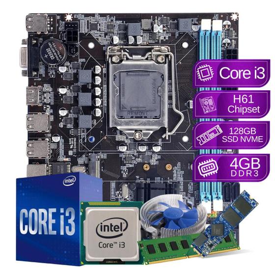 Imagem de Kit Upgrade Intel Core i3 4GB DDR3 128GB ssd nvme H61 - PC Master