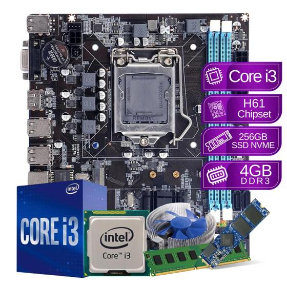 Imagem de Kit Upgrade Intel Core i3 4GB DDR3 256GB ssd H61 - PC Master