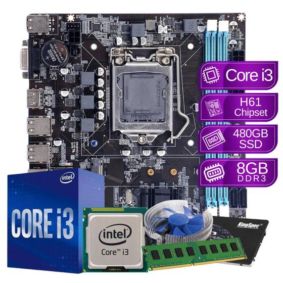 Imagem de Kit Upgrade Intel Core i3 8GB DDR3 480GB ssd H61 - PC Master