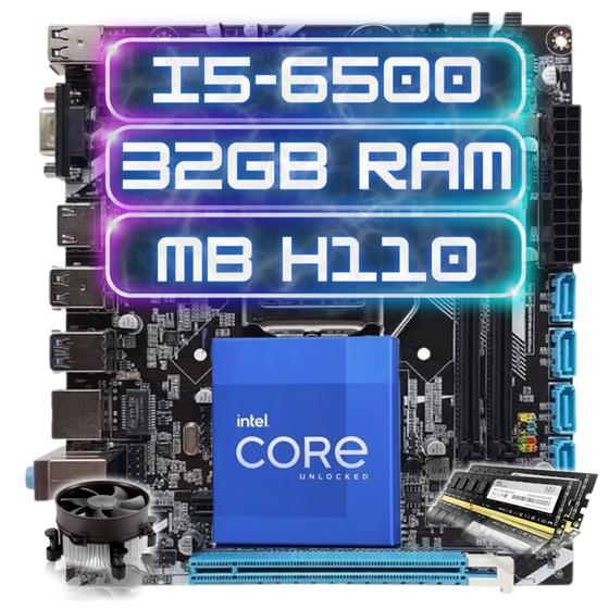 Imagem de Kit Upgrade Intel I5 6500 + Placa Mãe Intel H110 + 32g Ddr4 