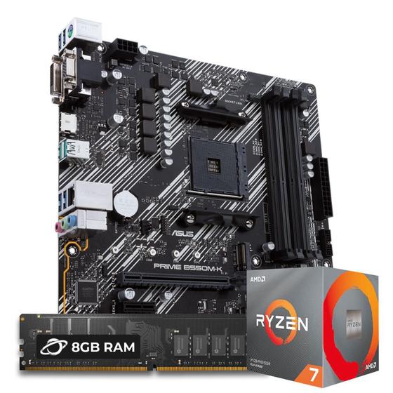 Imagem de Kit Upgrade Processador AMD Ryzen 7 5800X + Asus Prime B550M-K + Memória 8GB DDR4