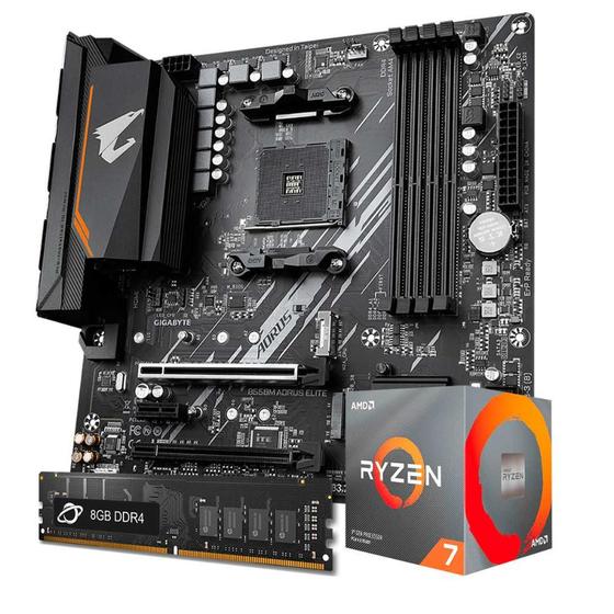 Imagem de Kit Upgrade Processador AMD Ryzen 7 5800X + Placa Mãe Gigabyte  B550M AORUS ELITE + Memória 8GB DDR4