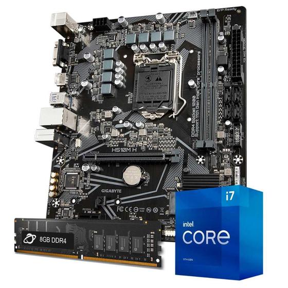 Imagem de Kit Upgrade Processador Intel Core i7 11700 + Placa Mãe Gigabyte H510M-H  + Memória 8GB DDR4