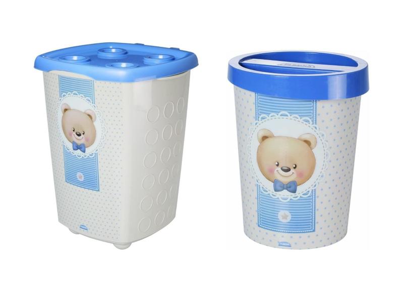 Imagem de Kit Urso Plasútil - Lixeira Infantil 5,3 Litros + Cesto de Roupa Infantil 38 Litros