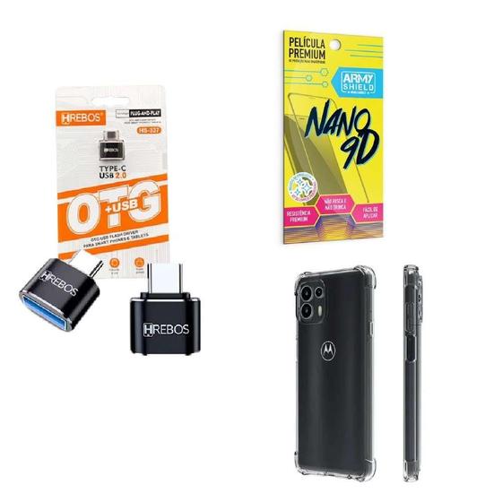 Imagem de Kit Usb Para Tipo C + Capa Motorola Edge20 Pro + Película 9D