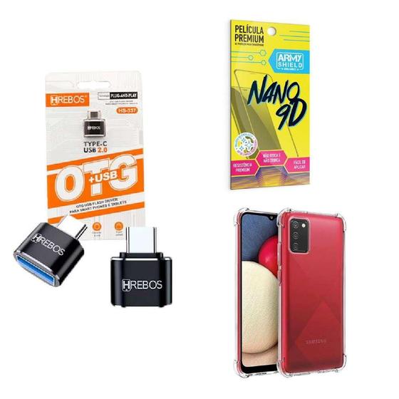 Imagem de Kit Usb Para Tipo C + Capinha Samsung A03 S + Película 9D