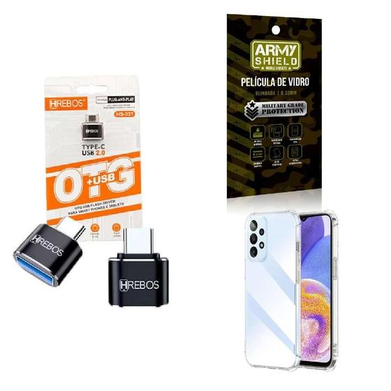 Imagem de Kit Usb Para Tipo C + Capinha Samsung A23 5G + Película 3D