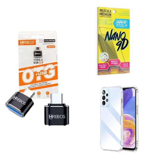 Imagem de Kit Usb Para Tipo C + Capinha Samsung A23 5G + Película 9D