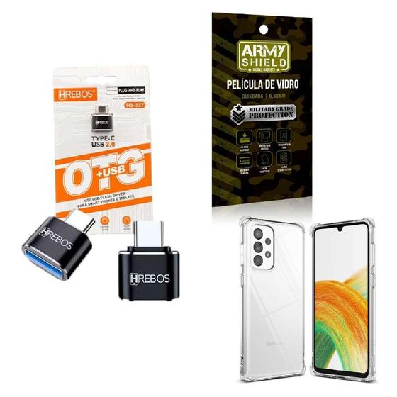 Imagem de Kit Usb Para Tipo C + Capinha Samsung A33 + Película 3D