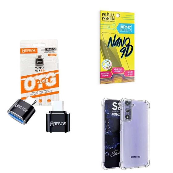 Imagem de Kit Usb Para Tipo C + Capinha Samsung S21 Plus + Película 9D