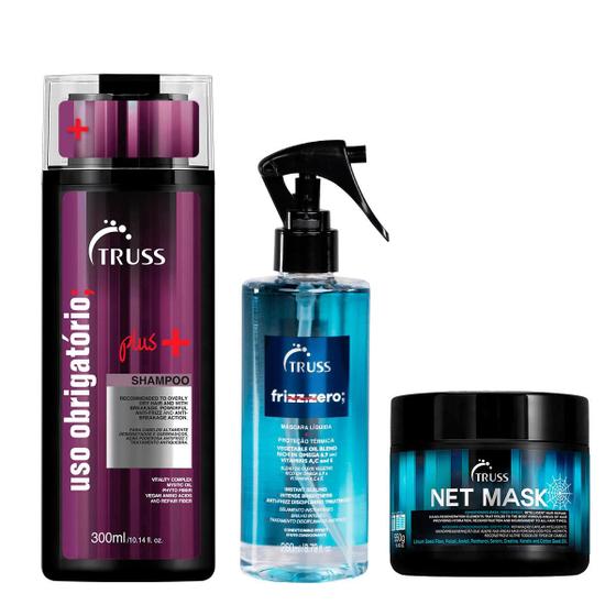 Imagem de Kit Uso Obrigatório Plus+ Shampoo + Máscara Net Mask e Máscara Frizz Zero  - Truss