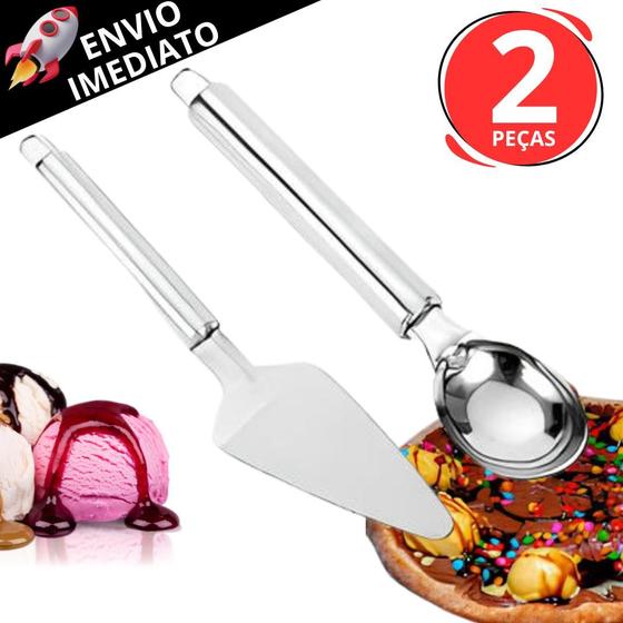 Imagem de Kit Utensílio Colher de Sorvete Açai e Espátula Bolo Sorvete Em Inox Linha Premium Cozinha