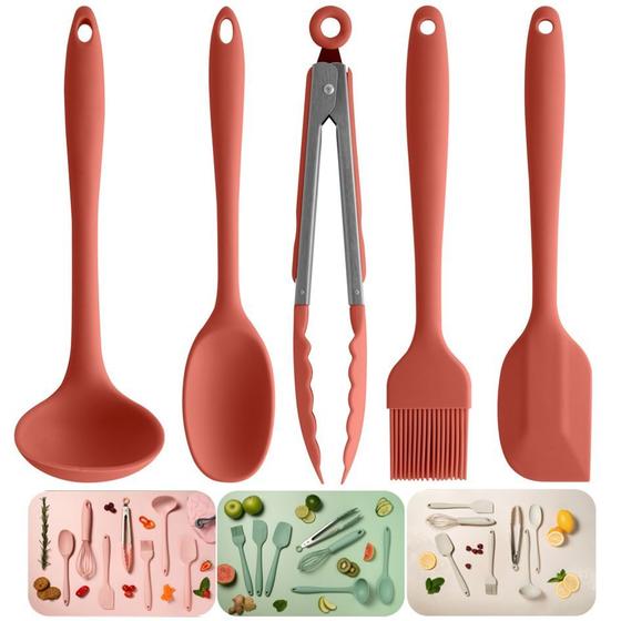 Kit Utensílios Cozinha 5 Pçs Silicone Espátula Pincel Concha Colher Pegador - Ou Menor preço em Kit Utensílios Cozinha 5 Pçs Silicone Espátula Pincel Concha Colher Pegador - Ou