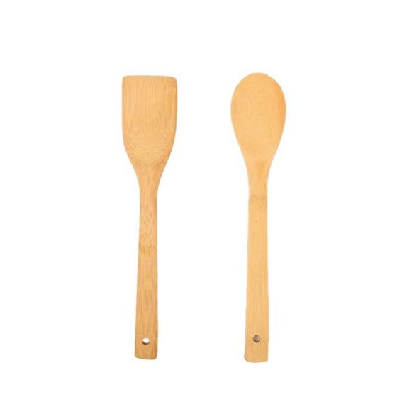 Imagem de Kit utensílios de bambu 2 peças colher e espátula utilidades cozinha. e casa