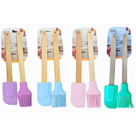 Imagem de Kit Utensílios de Cozinha com Espátula e Pincel de Silicone com Cabo de Madeira - Casita