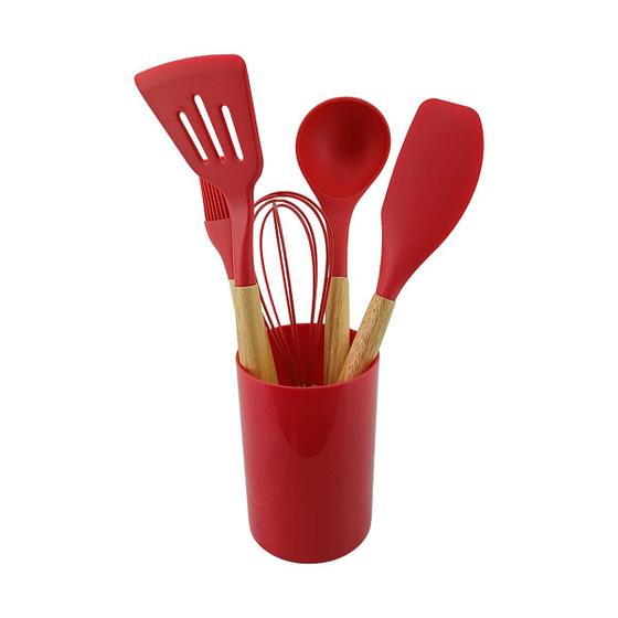 Imagem de Kit Utensílios de Cozinha de Silicone com Suporte Preto 6 peças