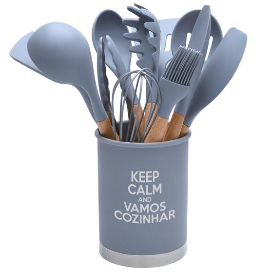 Imagem de Kit Utensílios de Cozinha Silicone 13pçs Keep Calm Cozinha Gourmet Design Moderno