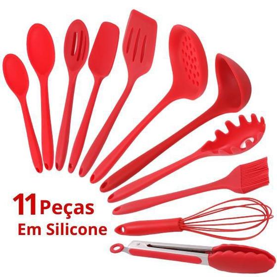 Imagem de Kit Utensílios De Silicone Cozinha 11 Peças Vermelho Jogo