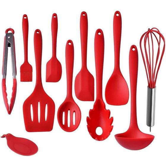 Imagem de Kit Utensílios De Silicone Espátula Colher Escumadeira Concha Cozinha, Kit com 10 Peças Completo Cores Sortidas