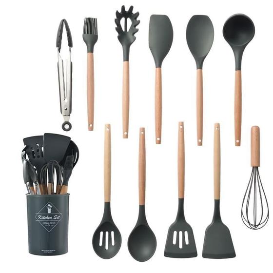 Imagem de Kit Utensílios De Silicone Para Cozinha 11 Peças Cinza