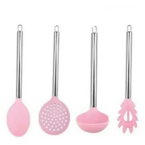 Imagem de Kit Utensílios de Silicone Rosa 4 Peças Conjunto