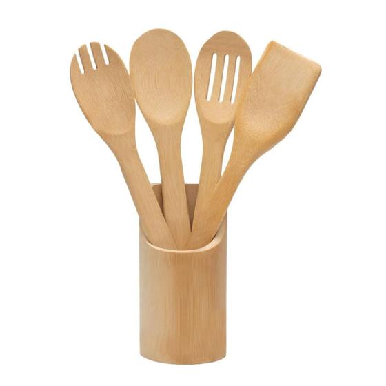 Imagem de Kit Utensílios Ecokitchen Madeira Bambu 5 Peças Mimo Style