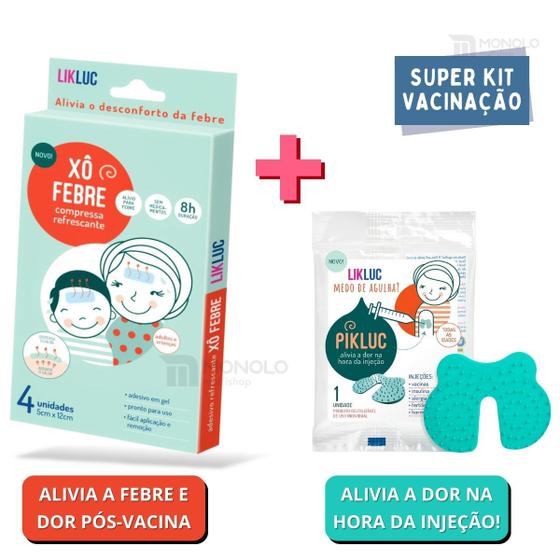 Imagem de Kit Vacina Xo Febre Adesivo Gel + Pikluc Alivia Dor Vacina