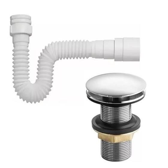 Imagem de Kit Valvula Click Cromada 7/8 + Sifão Branco Construmarcas