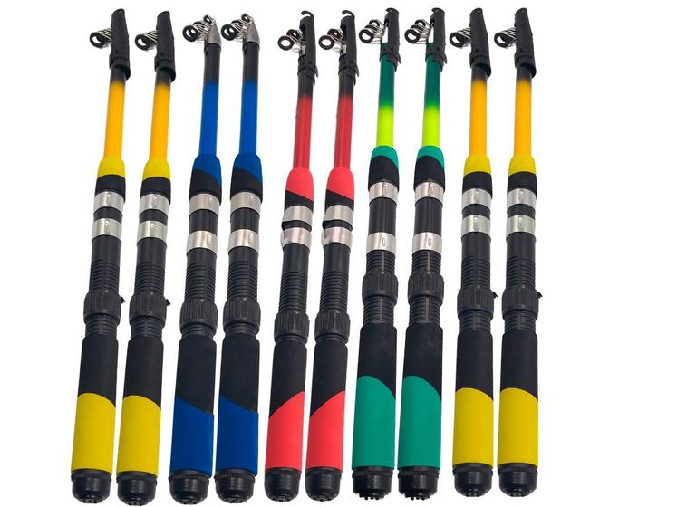 Kit Vara Pesca Telescópica 10Unid 12 LBS de 1,70 mts Atacado Menor preço em Kit Vara Pesca Telescópica 10Unid 12 LBS de 1,70 mts Atacado