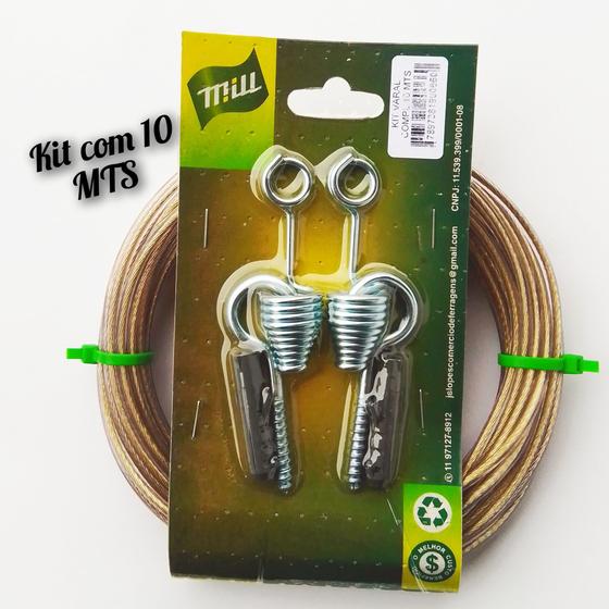 Imagem de Kit Varal 10mts Cabo De Aço Revestido Nylon Cristal 3,30 Mm